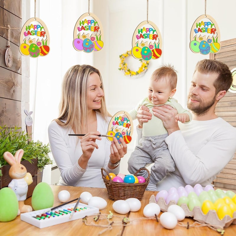 Sophena Large Size 7 inch Wooden Easter Ornaments to Paint, Wooden Happy Easter Cutouts DIY Blank Unfinished Round Spring Wood Discs Ornament for Crafts Hanging Decorations 10PCS - Image 3